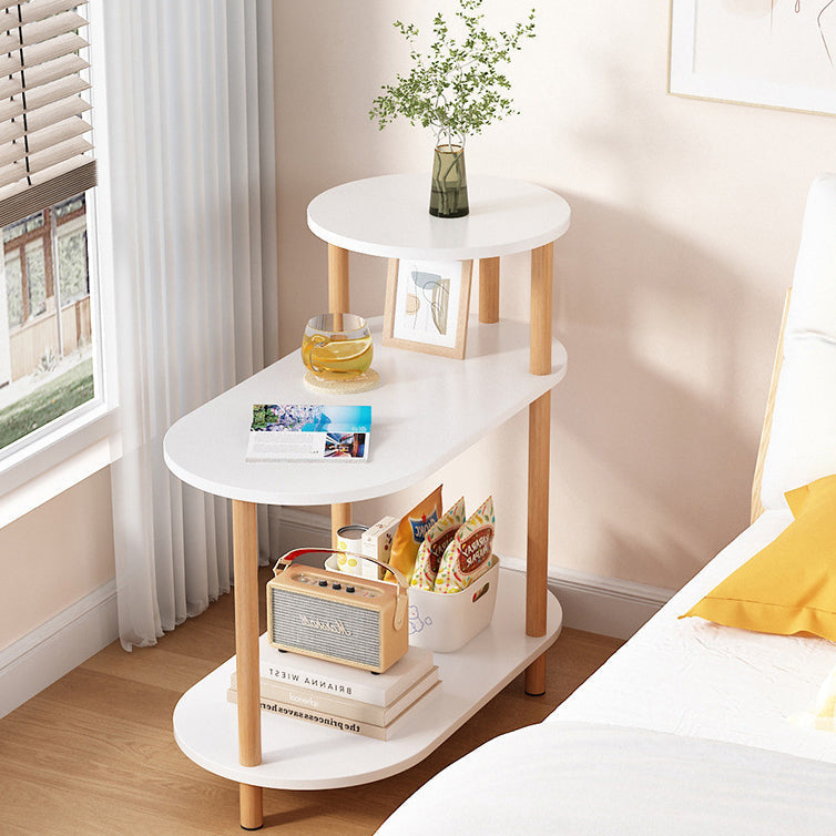 Modern Minimalist Round-Oval Solid Wood End Table with 3-Tier Storage for Living Room