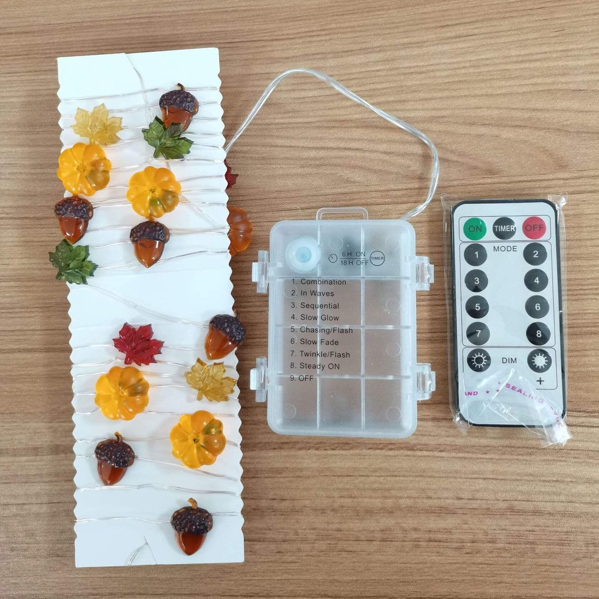 Modern Thanksgiving Maple, Acorn & Pumpkin Decor with 30 LED String Lights