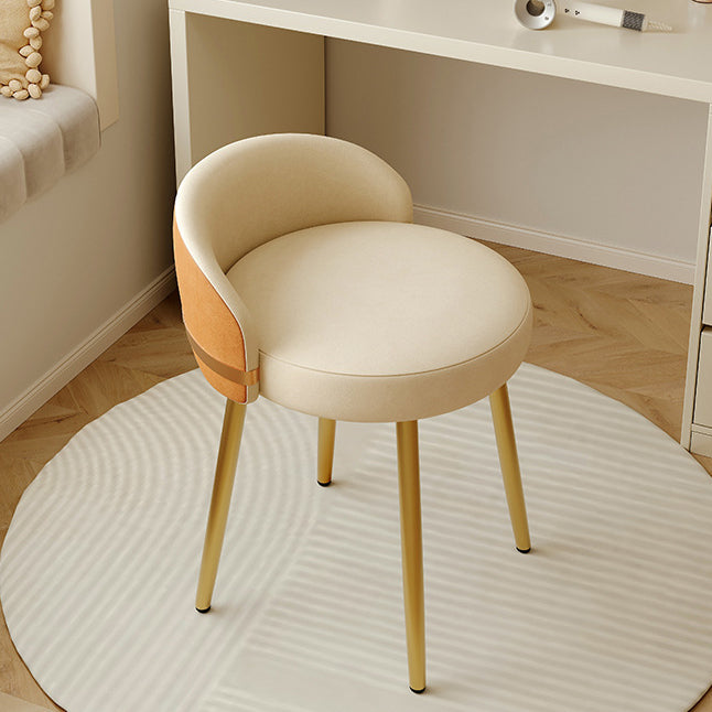 Contemporary Scandinavian Round Faux Nappa Leather Swivel Vanity Stool with Low Back – Elegant Bedroom Vanity Chair