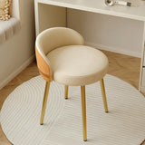 Contemporary Scandinavian Round Faux Nappa Leather Swivel Vanity Stool with Low Back – Elegant Bedroom Vanity Chair
