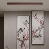 Sleek Modern Minimalist Wood-Grain Aluminum LED Flush-Mount Ceiling Light