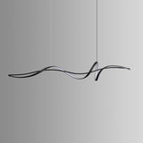Modern Minimalist Wave Strip LED Chandeliers – Iron & Aluminum Frame with Silica Glass, Island Light for Dining Room