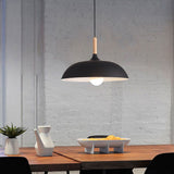 Modern Metal and Wood Dome Pendant Light — 1-Light, Wooden Top