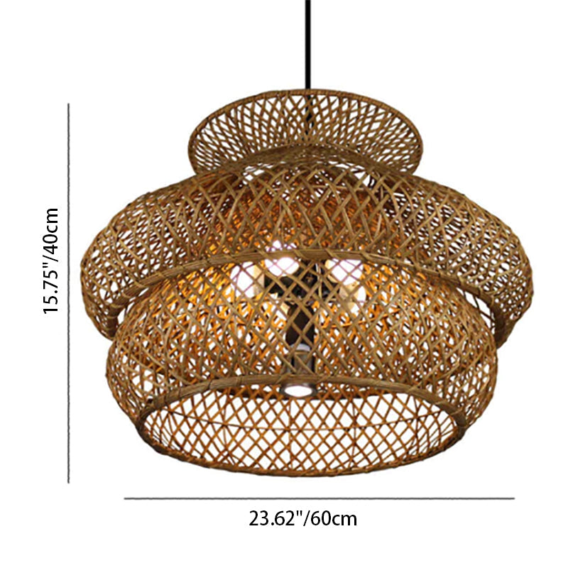 Retro Rattan Weaving 3-Tier Chandelier – 4- or 6-Light Fixture