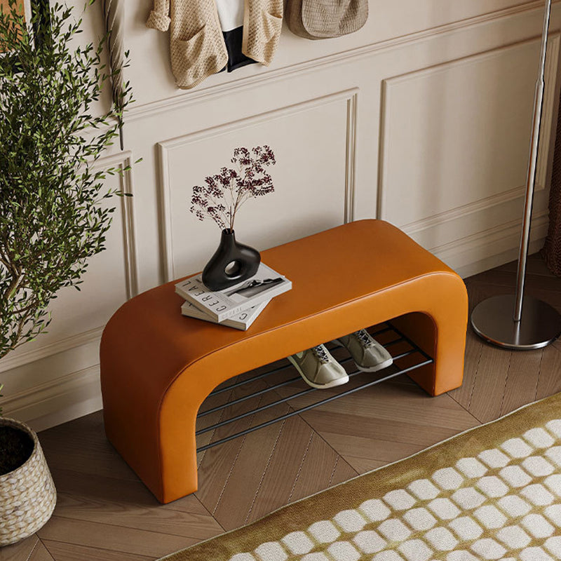 Modern Minimalist Long Rectangular Storage Bench with Lambswool PU Leather and Iron Frame – 1 Shelf, Ideal for Entryways