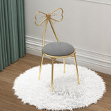 Contemporary Bow-Shape Velvet Upholstered Round Vanity Stool with Backrest - PU Leather & Metal Frame for Bedroom
