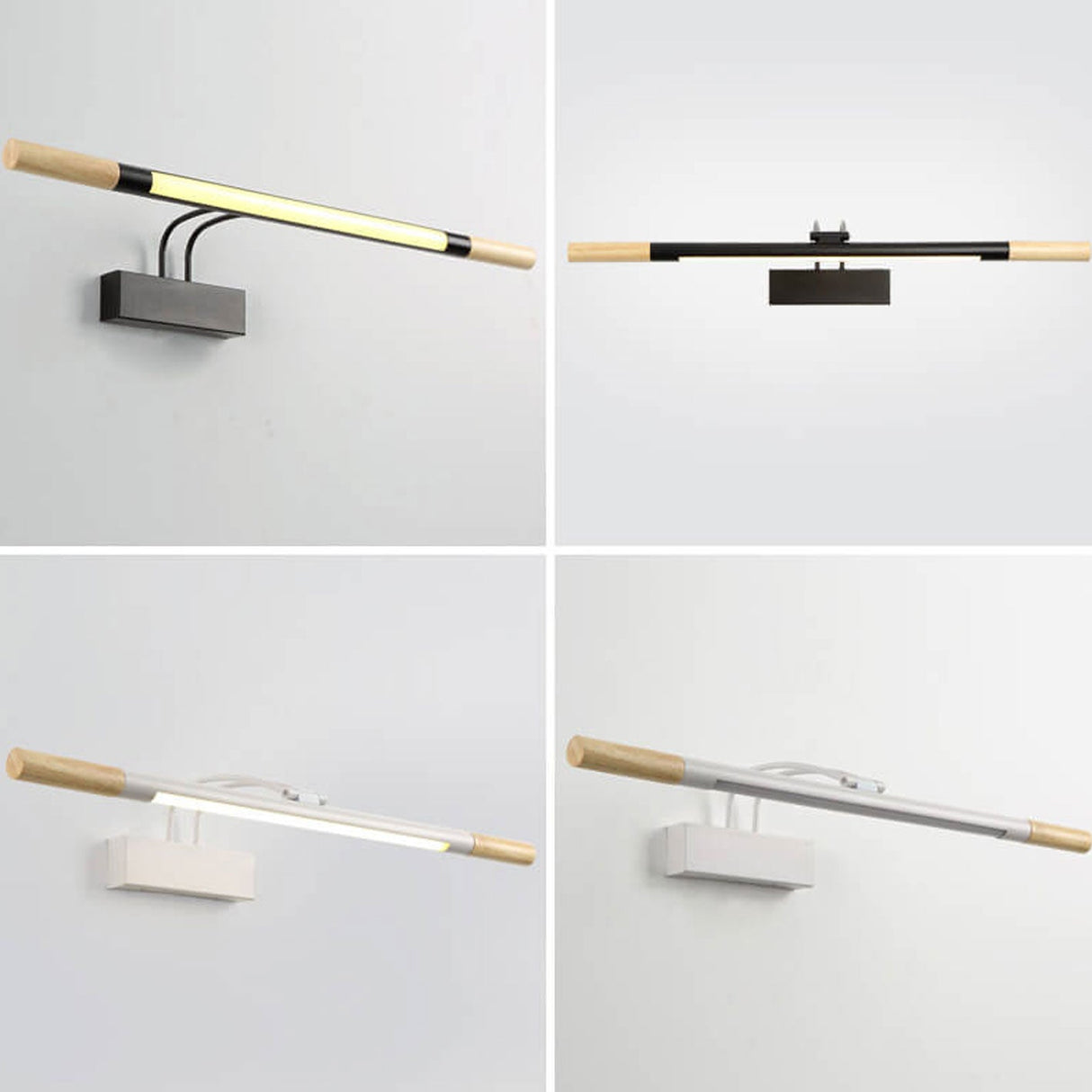 Nordic Solid Wood Vanity Light with Curved Arm — Long LED Wall Sconce