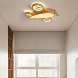 Whimsical Cartoon Aircraft LED Kids' Ceiling Light with Wood Grain Finish — Flush Mount