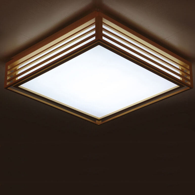 Nordic Solid Wood Square LED Tatami-Style Flush Mount Ceiling Light
