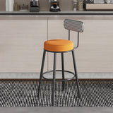 Sleek Contemporary Nordic Round Bar Stool Upholstered in Cotton-Linen Fabric with Backrest and Footrest for Dining Room