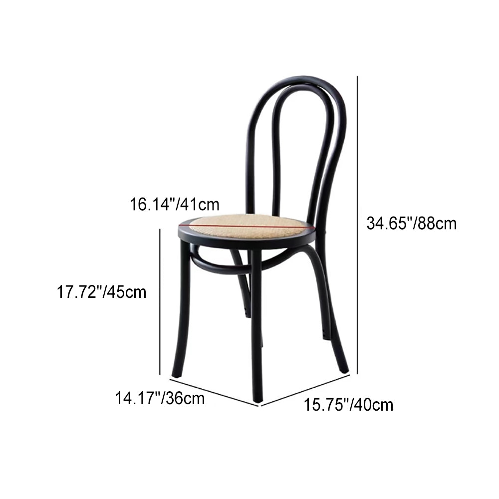Chic Contemporary Retro Round Walnut & Copper Rattan Dining Table with 2 Chairs