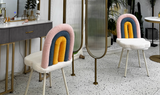 Contemporary Rainbow Lambswool Iron Vanity Stool with Backrest – Armless Bedroom Chair