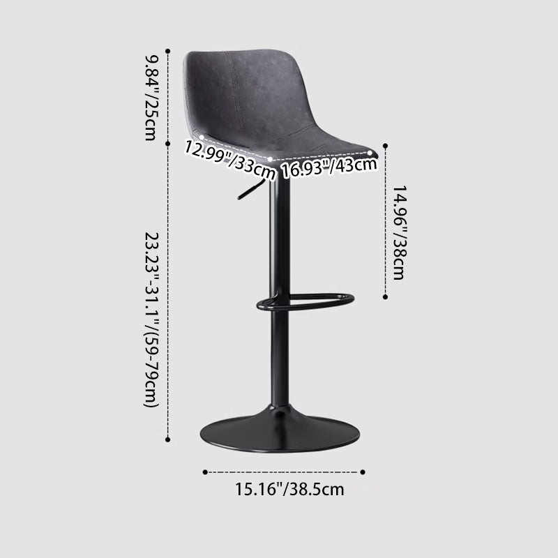 Luxurious Contemporary Curved Faux Leather Bar Stool – Height-Adjustable, Swivel, with Backrest and Footrest for Dining Room