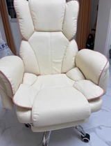 Luxurious Contemporary Gaming Chair with Faux Leather Upholstery and Square Fabric Detail, Adjustable Backrest and Footrest — Ideal for Study