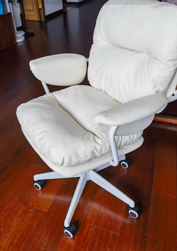 Luxurious Contemporary Square Faux Leather Upholstered Height-Adjustable Swivel Desk Chair with Armrests for Home Office