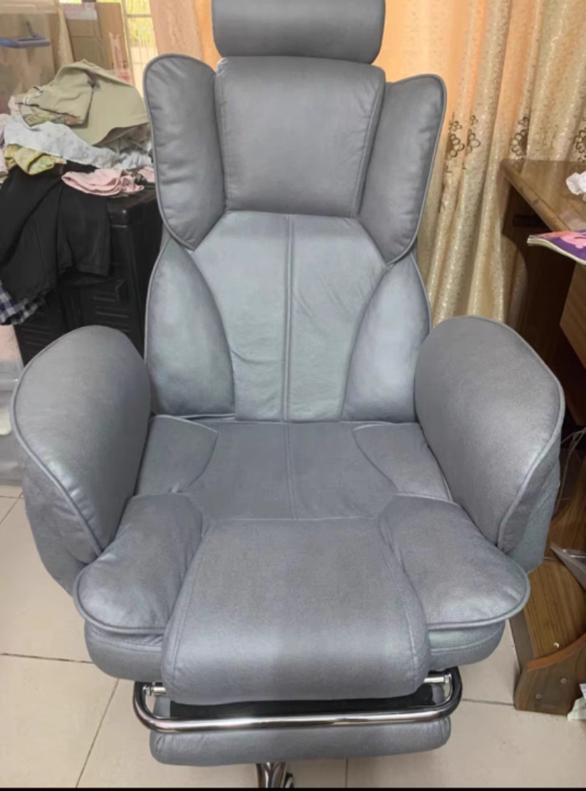 Luxurious Contemporary Gaming Chair with Faux Leather Upholstery and Square Fabric Detail, Adjustable Backrest and Footrest — Ideal for Study