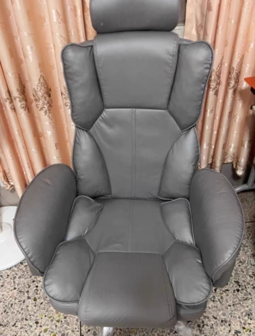 Luxurious Contemporary Gaming Chair with Faux Leather Upholstery and Square Fabric Detail, Adjustable Backrest and Footrest — Ideal for Study