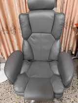 Luxurious Contemporary Gaming Chair with Faux Leather Upholstery and Square Fabric Detail, Adjustable Backrest and Footrest — Ideal for Study