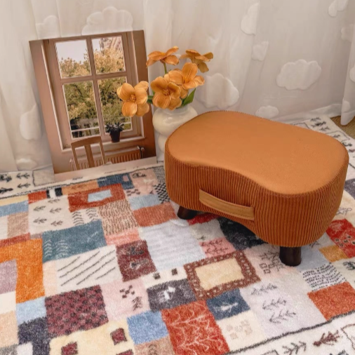 Contemporary Nordic Cuboid Footstool – Portable, Backless & Armless with Flannelette Tech Fabric on Solid Wood for Living Room
