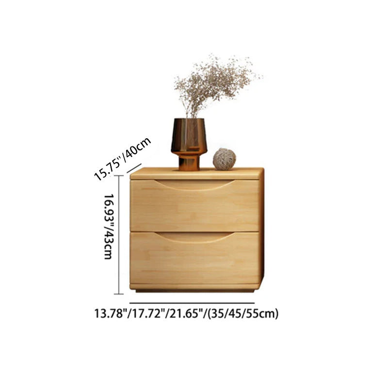 Traditional Japanese-Style Rectangular Nightstand with Rubber Wood & Metal – 2/3-Drawer Bedside Table