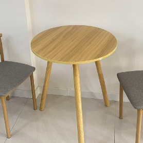 Chic Modern Minimalist Round Faux-Slab Wood Dining Table for Four