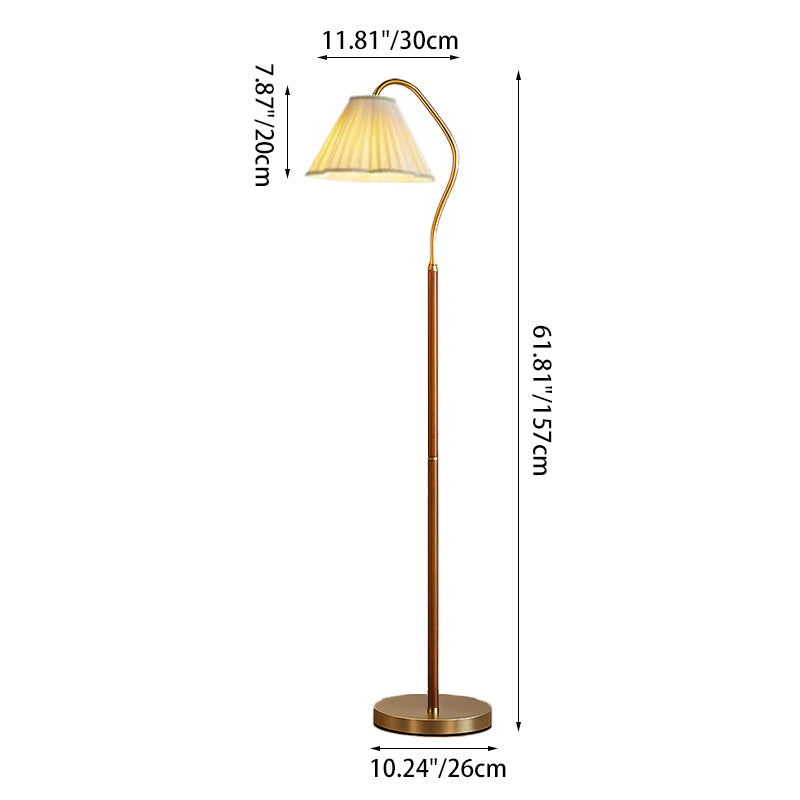 Japanese Vintage Flower Floor Lamp - Solid Wood & Iron with Fabric Shade, 1-Light Standing Lamp