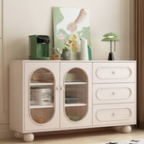 Contemporary Scandinavian Rectangular Sideboard with 1 Cabinet and 3 Drawers, Sintered Stone Surface, Fluted Glass Accents, MDF/Particle Board, Living Room