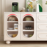 Contemporary Scandinavian Rectangular Sideboard with 1 Cabinet and 3 Drawers, Sintered Stone Surface, Fluted Glass Accents, MDF/Particle Board, Living Room