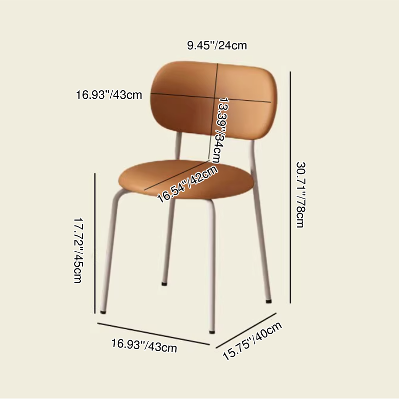 Contemporary Scandinavian Round Nappa Leather Carbon Steel Legs Stackable Dining Chair Backrest For Dining Room