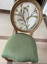 Elegant Traditional European Velvet Dining Chair with Curved Distressed Wood Frame and Round Back for Dining Room