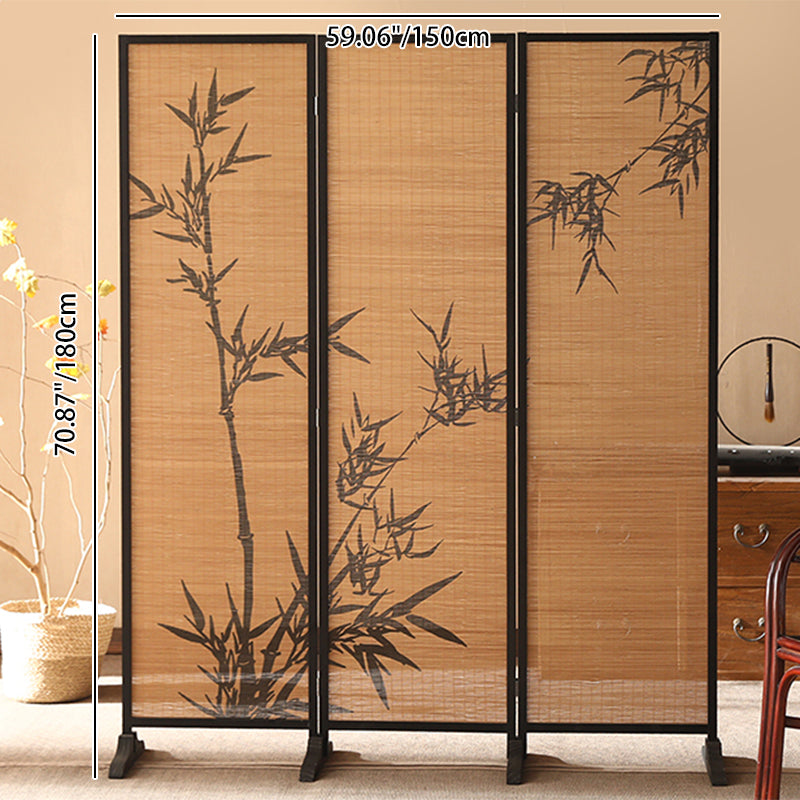 Traditional Chinese-Style Rectangular Bamboo Room Divider in Solid Wood - Bamboo Pattern Screen for Living Room