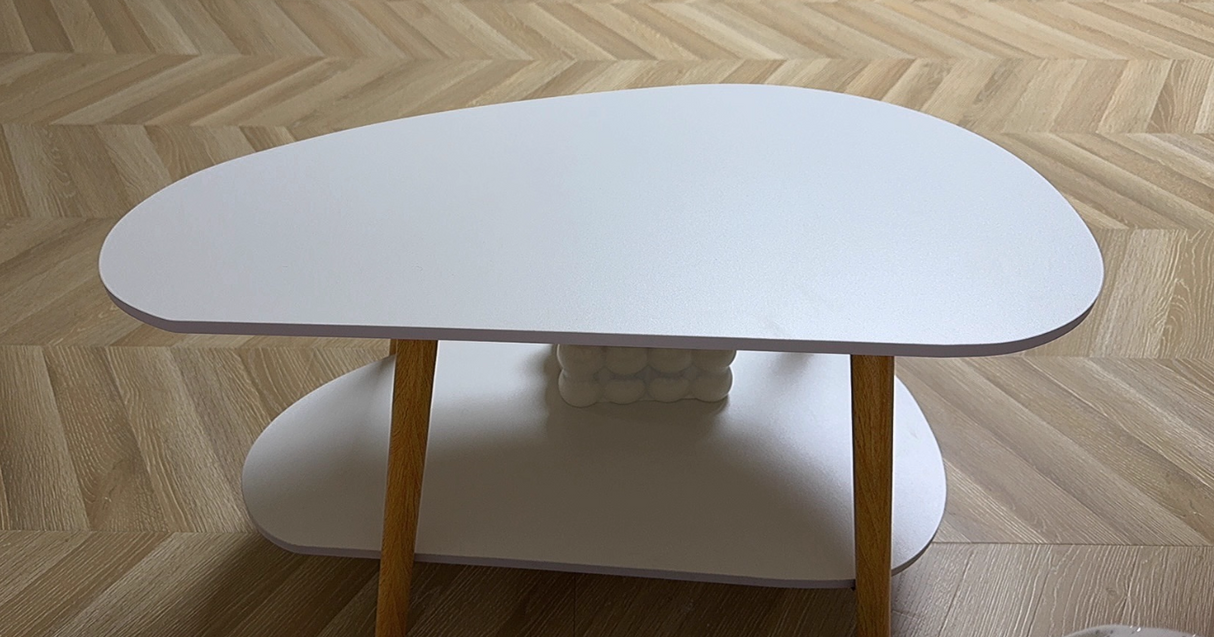 Traditional Chinese Mango-Shape MDF Wood Coffee Table, 2-Tier Living Room Storage Accent