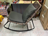 Boho Contemporary Arc Woven Rattan Rocking Chair with Cushions - PE Rattan & Metal Outdoor Patio Chair for Balcony