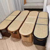 Sleek Contemporary Scandinavian Ellipse PE Rattan-Woven Rubberwood Backless and Armless Living Room Bench