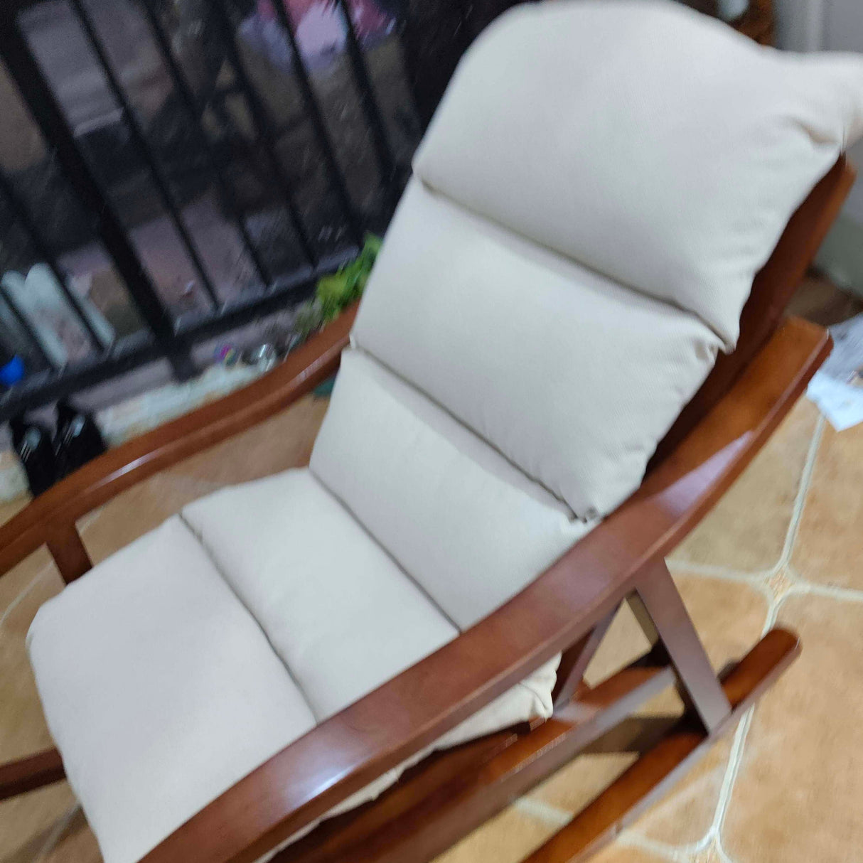 Sleek Oak & Linen Ergonomic Rocking Chair with Armrests - Modern Minimalist Design for Living Room & Bedroom