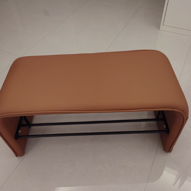 Modern Simplicity Eco-Friendly Synthetic Leather & Carbon Steel 2-Tier Rectangular Shoe Shelf Bench for Entryway