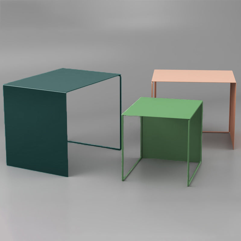 Sleek Modern Minimalist Square Iron Nesting Side Table for Living Room