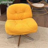 Modern Minimalist Rectangular Corduroy Accent Chair with Steel Frame and Backrest — Armless for Living Room