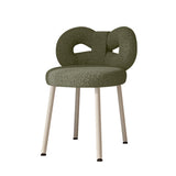 Contemporary Bow-Knot Lambswool Vanity Stool with Iron Frame, Backrest, Armless for Bedroom