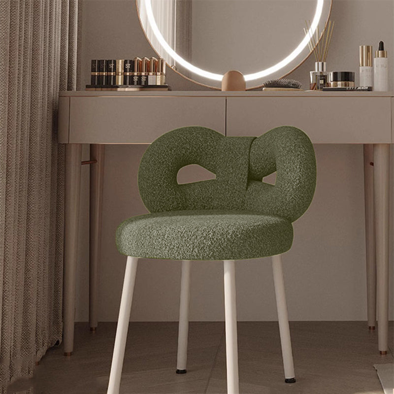 Contemporary Bow-Knot Lambswool Vanity Stool with Iron Frame, Backrest, Armless for Bedroom