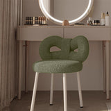 Contemporary Bow-Knot Lambswool Vanity Stool with Iron Frame, Backrest, Armless for Bedroom