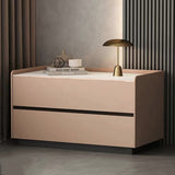 Modern Minimalist Nightstand — Solid Wood & Microfiber Leather, Rectangular Slab Design, 2-Drawer Bedroom Table