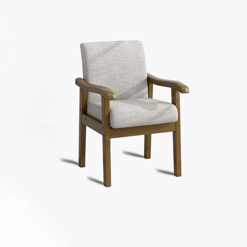 Modern Minimalist Square-Rectangular Rubberwood Desk Chair with Cotton-Linen Upholstery, Ergonomic Backrest & Armrests for Home Office