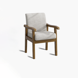 Modern Minimalist Square-Rectangular Rubberwood Desk Chair with Cotton-Linen Upholstery, Ergonomic Backrest & Armrests for Home Office