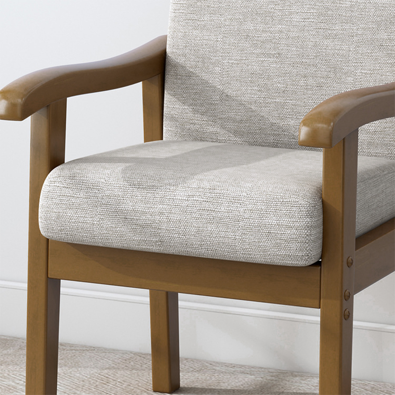 Modern Minimalist Square-Rectangular Rubberwood Desk Chair with Cotton-Linen Upholstery, Ergonomic Backrest & Armrests for Home Office