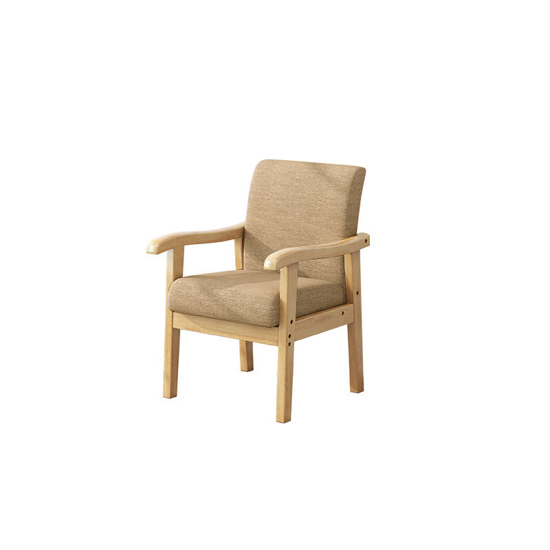 Modern Minimalist Square-Rectangular Rubberwood Desk Chair with Cotton-Linen Upholstery, Ergonomic Backrest & Armrests for Home Office