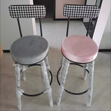 Sleek Contemporary Nordic Round Bar Stool Upholstered in Cotton-Linen Fabric with Backrest and Footrest for Dining Room