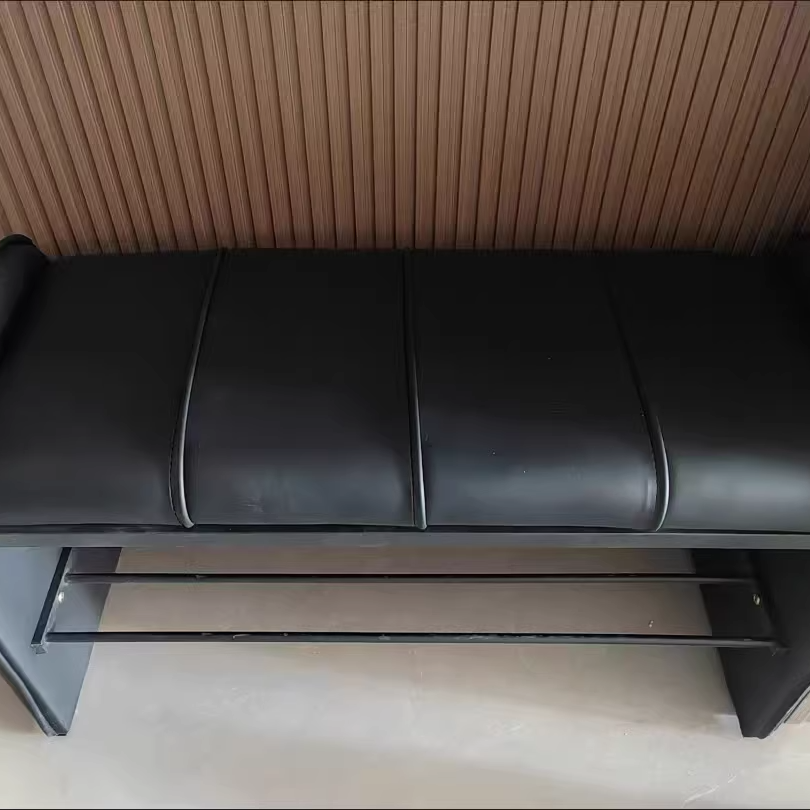 Modern Minimalist Rectangular Iron Shoe Bench with Faux Leather Upholstery, Foam Cushioned Seat on Composite Board, Backless & Armless for Entryways