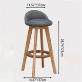 Nordic Contemporary Round Rubber Wood Swivel Bar Stool with Upholstered Low-Back and Footrest for Dining Room