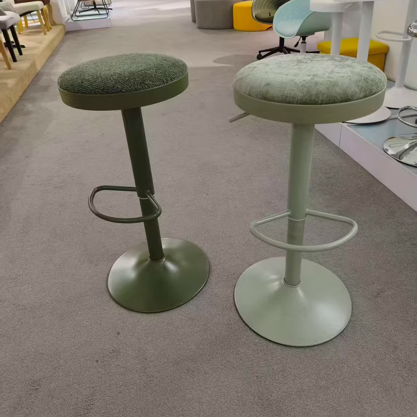 Modern Minimalist Backless Bar Stool with Cylindrical Carbon Steel Frame and Cotton-Linen Upholstery for Dining Room & Kitchen